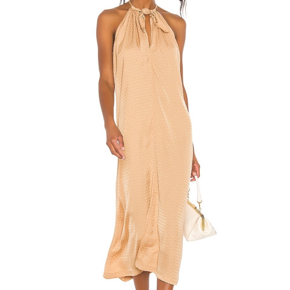 L'Academie Beige Halter Midi Dress